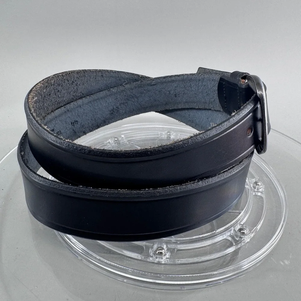 Mens Top Grain Cowhide Leather Belt Made in USA Silver Buckle Black Size 44